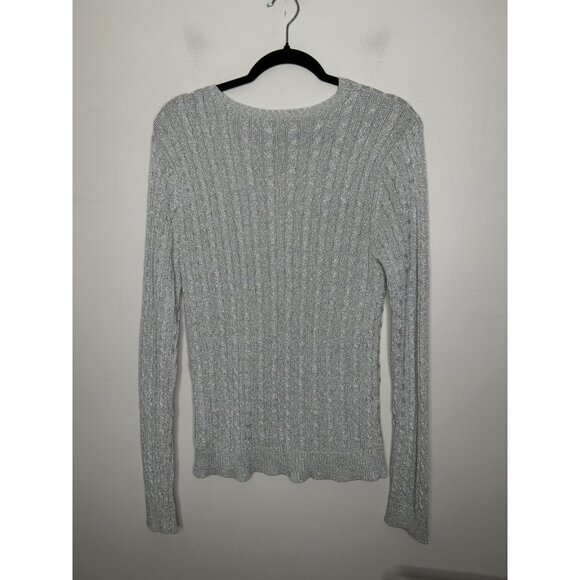 Ralph Lauren LRL Long Sleeve V Neck Knit Silk Sweater Metallic Silver Size XL - Picture 6 of 9
